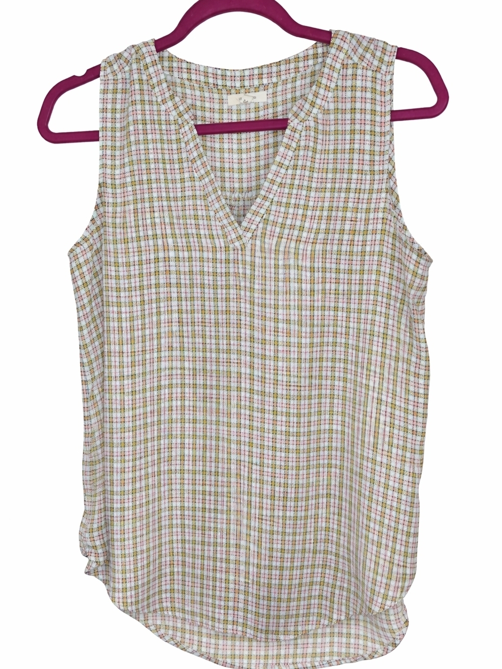 Maurices White Sleeveless V-Neck Plaid Tank with Yellow,white